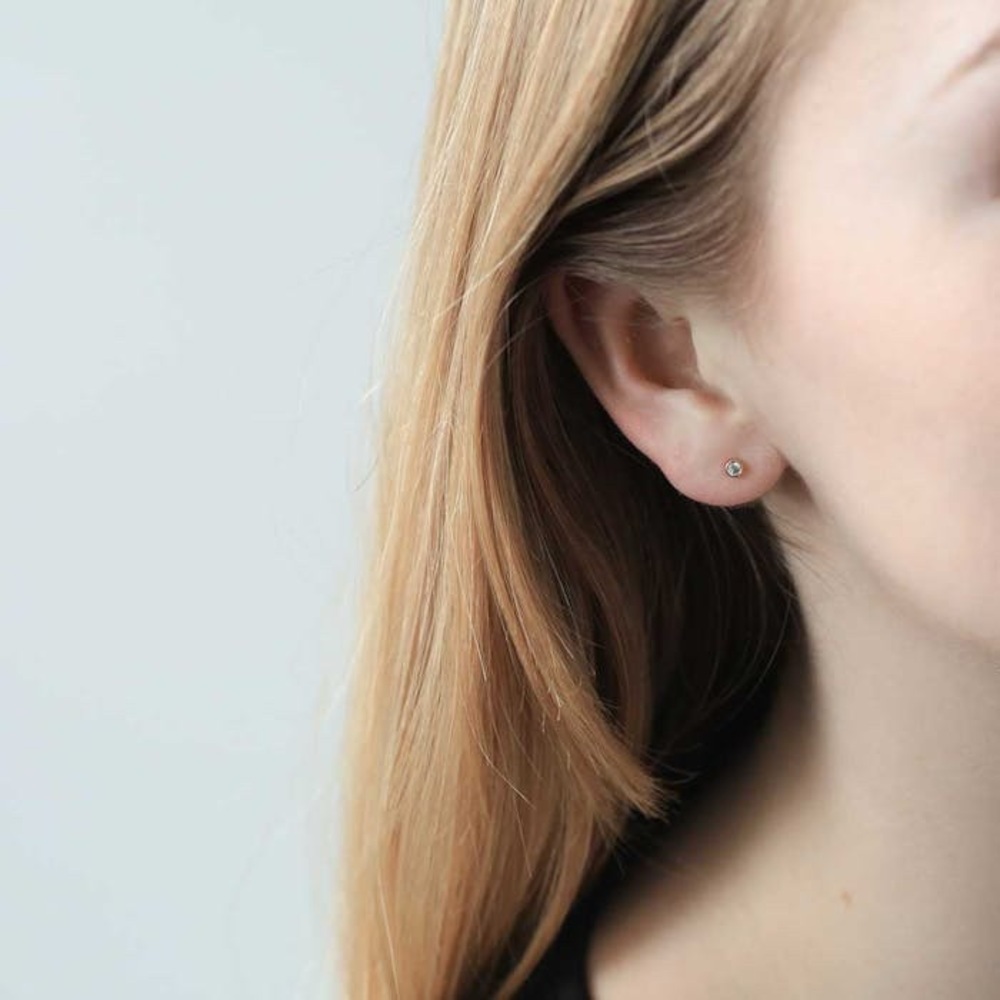NIB Pair Maison Miru Round Jewel Gold Crystal Studs Tiny Minimal Piercing CUTE - Picture 8 of 9